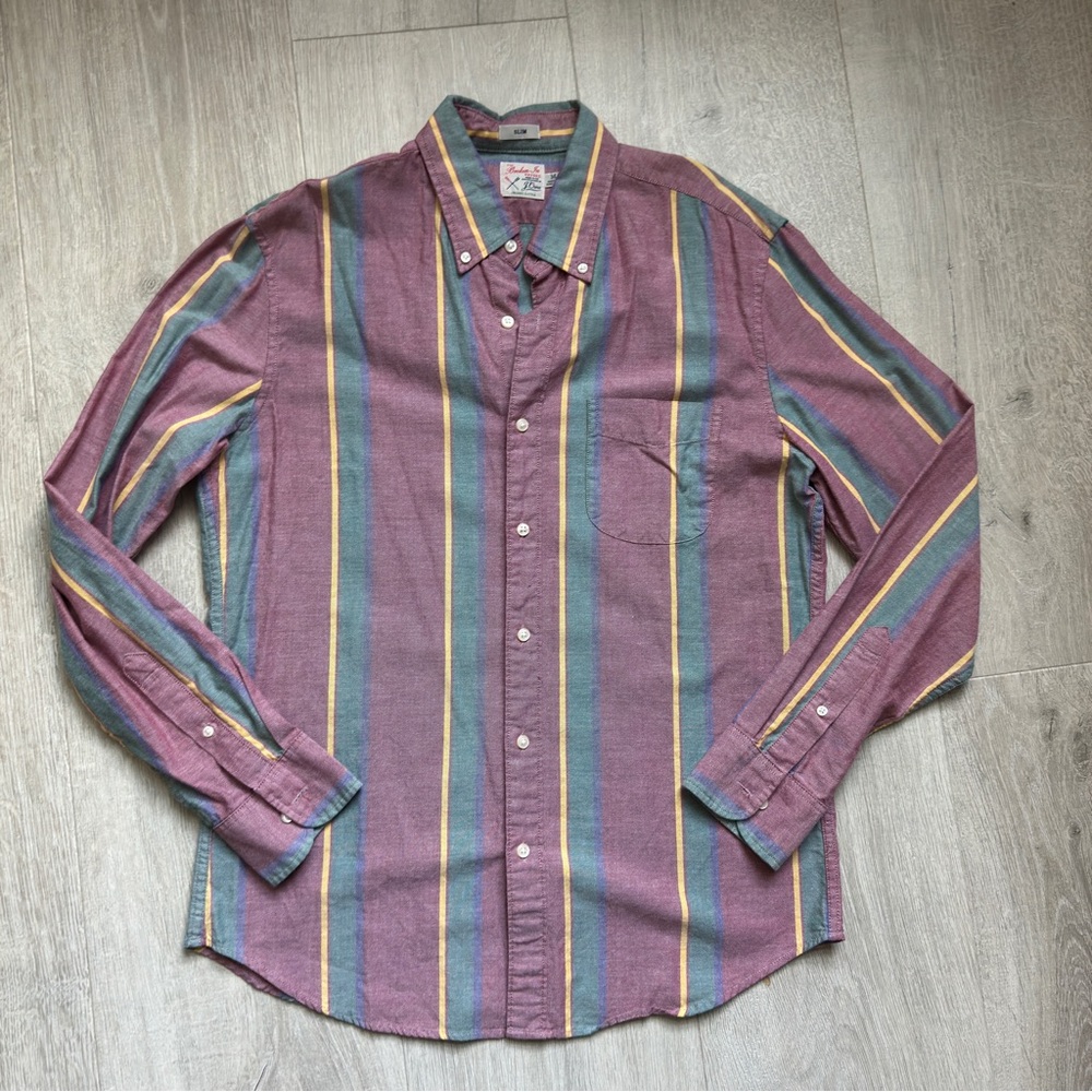 J. Crew Red and Green Casual Button Down Shirt